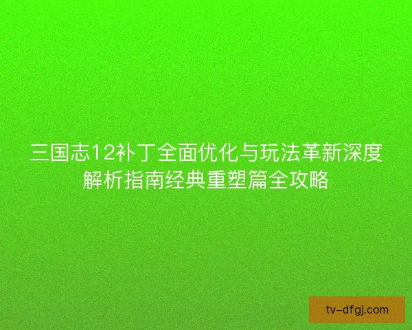 三国志12补丁全面优化与玩法革新深度解析指南经典重塑篇全攻略 三国志12补丁全面优化与玩法革新深度解析指南经典重塑篇全攻略